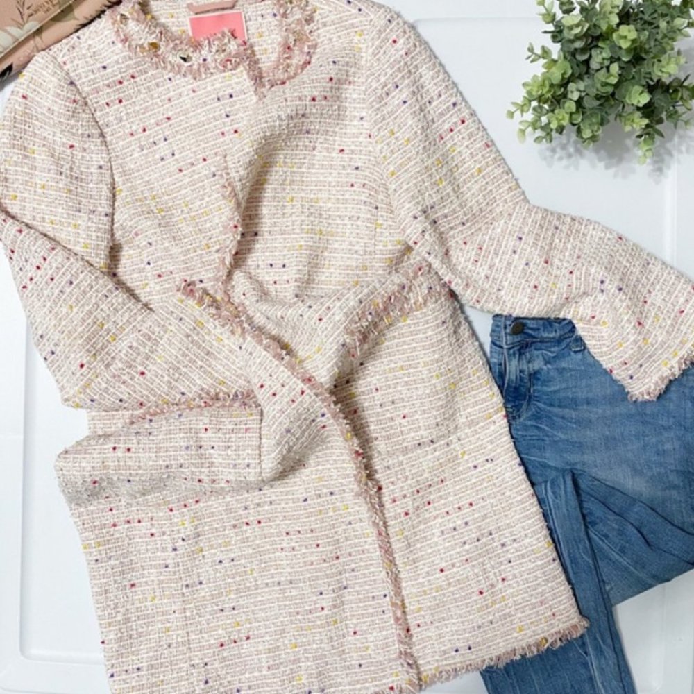 ♠️Kate Spade Mainline Jewel Neck Tweed Coat Pink SIZE 4